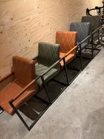Stijlvolle bruine fauteuils metalen frame eetkamer stoelen, Huis en Inrichting, Ophalen, Gebruikt, Overige kleuren, Leer