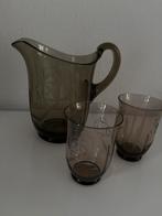 Vintage Rookglas Waterkan met Glazen Set, Antiek en Kunst, Antiek | Glas en Kristal, Ophalen of Verzenden