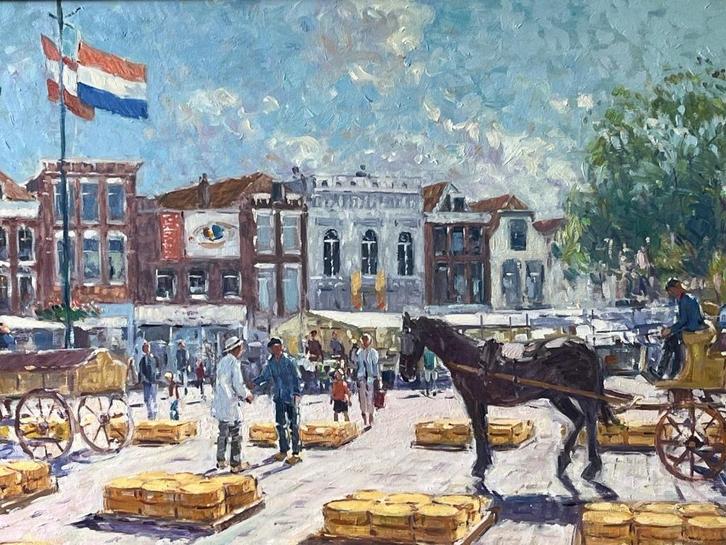 Niek van der Plas, Goudse kaasmarkt, Antiek en Kunst, Kunst | Schilderijen | Klassiek, Ophalen