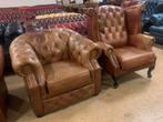 Prachtige Set Chesterfield Fauteuils Cognac Bruin., Huis en Inrichting, Fauteuils, Gebruikt, Ophalen of Verzenden, 75 tot 100 cm