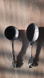 2 Tinnen Lepels met Decoratieve Handvatten, Ophalen of Verzenden