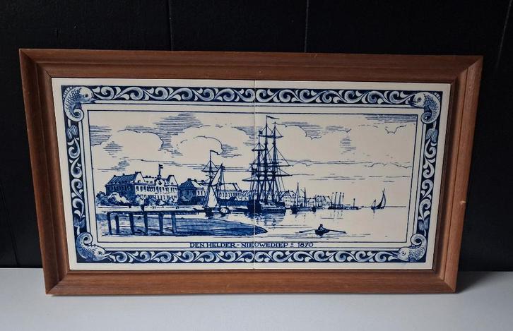 Tweeluik Delfs Blauwe Tegels Den Helder NIEUWDIEP  1870, Antiek en Kunst, Antiek | Wandborden en Tegels, Ophalen of Verzenden