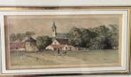 Oude lithoprent van Huizen, Antiek en Kunst, Ophalen of Verzenden