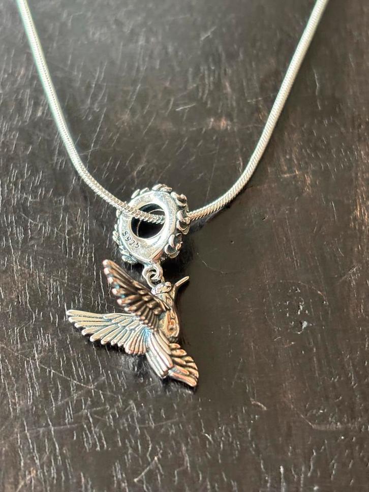 Zilveren Kolibrie Hanger met verzilverde ketting, Sieraden, Tassen en Uiterlijk, Kettingen, Nieuw, Zilver, Met hanger, Verzenden