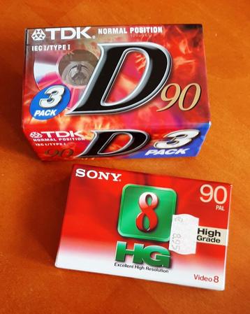 Cassette Tapes 1x Sony 8HG en 3x TDK  D90 - IOV / ongebruik