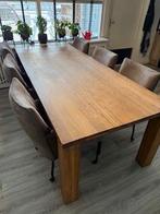 Tafel, massief eiken type VNU 2,4 meter bij 1 meter, Gebruikt, Eikenhout, 200 cm of meer, Vijf personen of meer