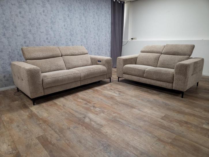 Mooi Beige Teddystof Banken, Huis en Inrichting, Banken | Bankstellen, Zo goed als nieuw, Rechte bank, Vierpersoons of meer, 200 tot 250 cm