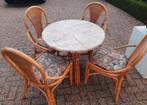Rotan Tuinset met Marmeren Tafelblad - 4 Stoelen, Ophalen, Gebruikt, Rotan