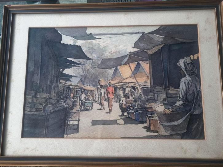 Schilderij "markt" door J.F Anemaet, Antiek en Kunst, Kunst | Schilderijen | Klassiek, Ophalen of Verzenden