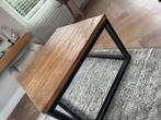 Salon/ bijzet tafel teak met staal 60/60, Huis en Inrichting, Tafels | Salontafels, Ophalen, 50 tot 100 cm, Vierkant, Zo goed als nieuw