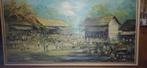 schilderij op canvas een Basar ergens in Azië €150,00, Antiek en Kunst, Kunst | Schilderijen | Klassiek, Ophalen