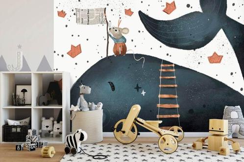 Fotobehang / Behang - Kinderkamer - Walvis en Muis, Huis en Inrichting, Stoffering | Behang, Blauw, Wit, minder dan 10 m², Verzenden