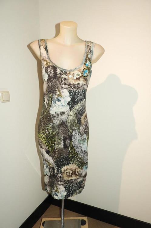 Marccain bonte jurk print natuur kralen werk hals N3/M, Kleding | Dames, Jurken, Gedragen, Maat 38/40 (M), Overige kleuren, Boven de knie