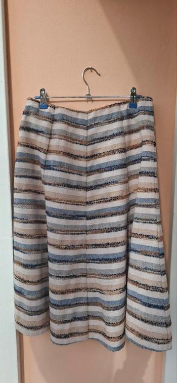 Vintage rok, maat 44/XXL - strepen - ecru - blauw - bruin beschikbaar voor biedingen
