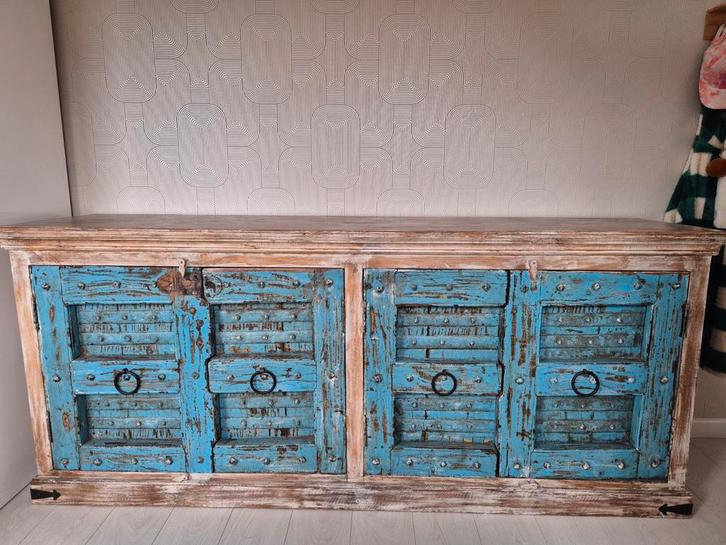 Fantastische stoere Ibiza / India kast van teak hout, Huis en Inrichting, Kasten | Dressoirs, Zo goed als nieuw, 200 cm of meer