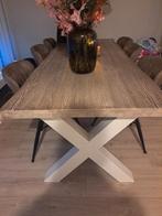Eettafel hout boonstam met wit kruispoot 240cm netjes, Ophalen, 100 tot 150 cm, 200 cm of meer, Zo goed als nieuw