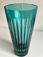 Vintage Facet Geslepen Taps Vaas Staalblauw Kristalglas 60’s, Antiek en Kunst, Ophalen of Verzenden