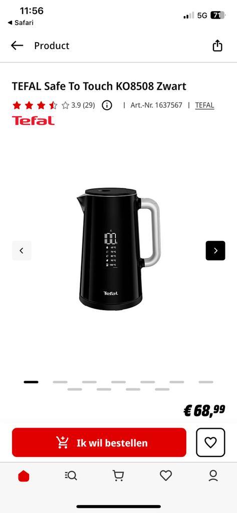 Tefal Safe To Touch waterkoker KO8508/lees advertentie, Witgoed en Apparatuur, Waterkokers, Zo goed als nieuw, Draadloos, Ophalen of Verzenden