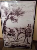 Antiek tegeltableau man met koe  1850 mangaan, Antiek en Kunst, Antiek | Wandborden en Tegels, Ophalen of Verzenden