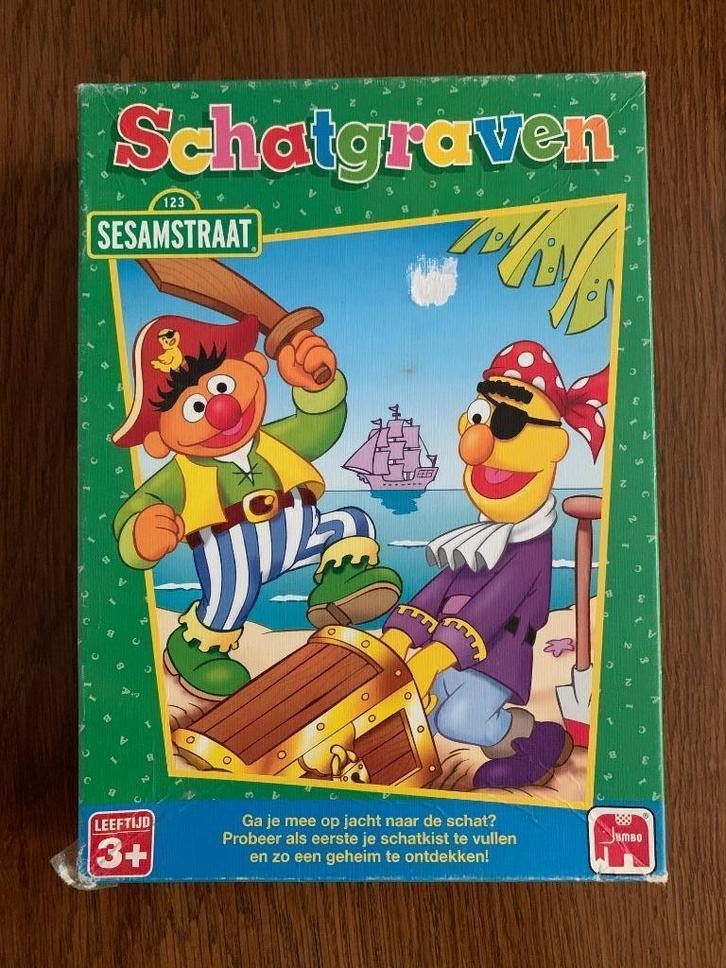 Spel Sesamstraat Schatgraven 3+; kinderspel schatkist geheim, Kinderen en Baby's, Speelgoed | Educatief en Creatief, Zo goed als nieuw