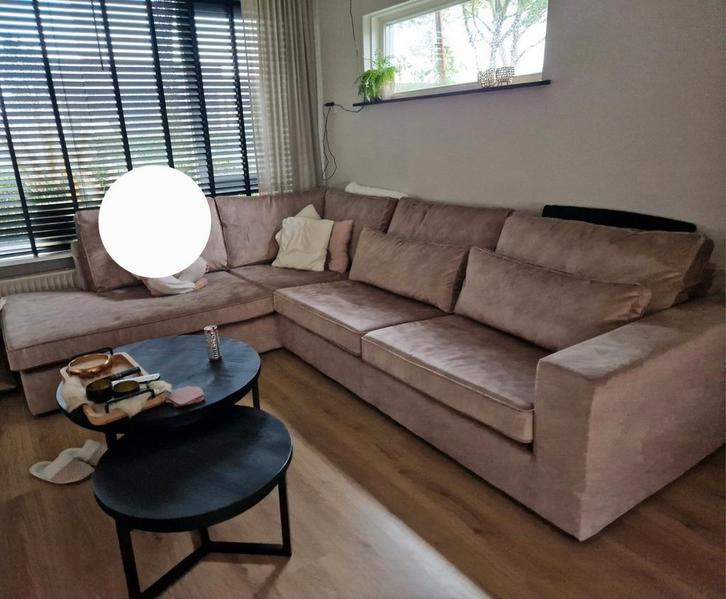 Hoekbank taupe, Huis en Inrichting, Banken | Complete zithoeken, Zo goed als nieuw, Stof, Ophalen