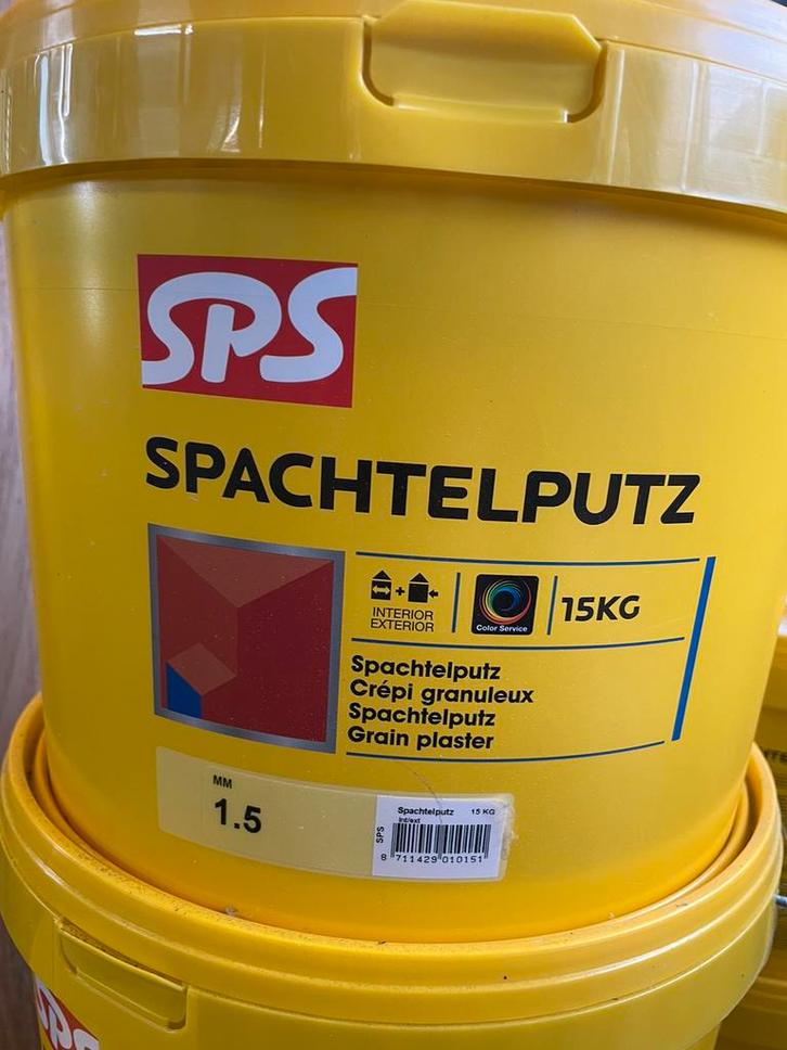 SPS spachtelputz 1,5 mm  25 emmers “silk grey”, Doe-het-zelf en Verbouw, Verf, Beits en Lak, Nieuw, 15 tot 20 liter, Grijs, Ophalen