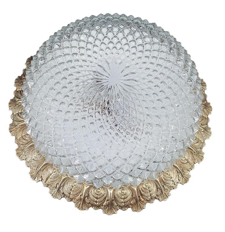 2247 antieke grote plafonniere glazen kap gouden touch 13x40, Huis en Inrichting, Lampen | Plafondlampen, Zo goed als nieuw, Glas