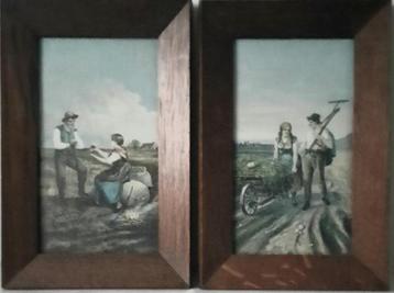 2 Leuke Art-Deco prenten in eiken lijstjes beschikbaar voor biedingen