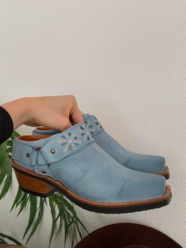 Frye clogs 39 mules cowboylaarzen western bikerboots, Kleding | Dames, Schoenen, Nieuw, Sandalen of Muiltjes, Blauw, Ophalen of Verzenden