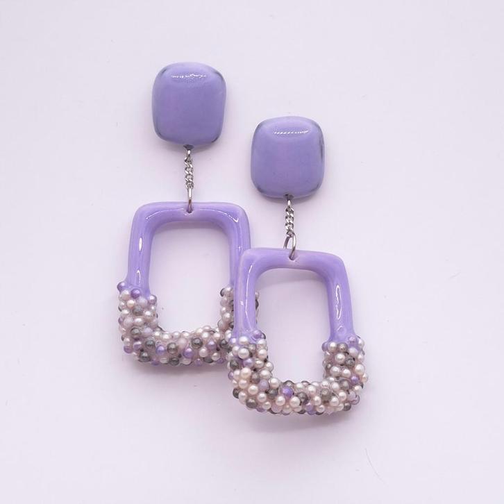 Rechthoekige oorhangers, Sieraden, Tassen en Uiterlijk, Oorbellen, Nieuw, Hangers, Overige materialen, Paars, Ophalen