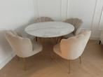 Natuursteen mamer salon en eettafel met Richmond eetstoelen, Ophalen, 100 tot 150 cm, Rond, Zo goed als nieuw
