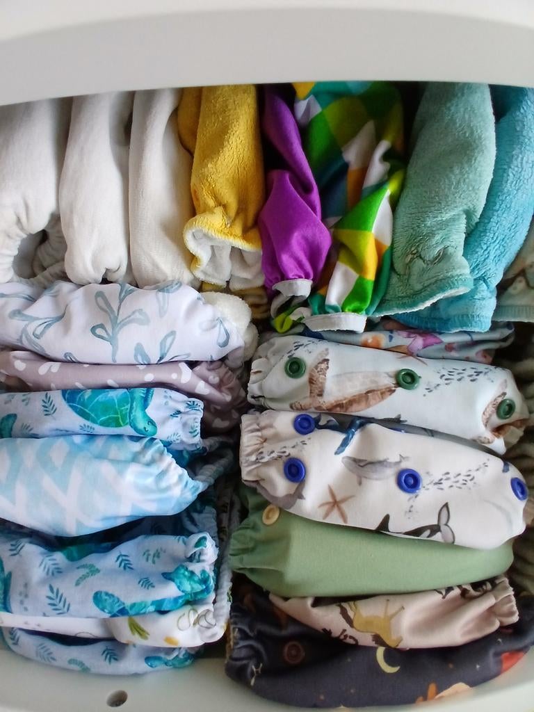 Groot pakket wasbare luiers, Ophalen of Verzenden, Zo goed als nieuw, One size