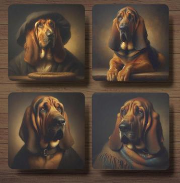 Bloedhond Rembrandt stijl onderzetters met houder beschikbaar voor biedingen