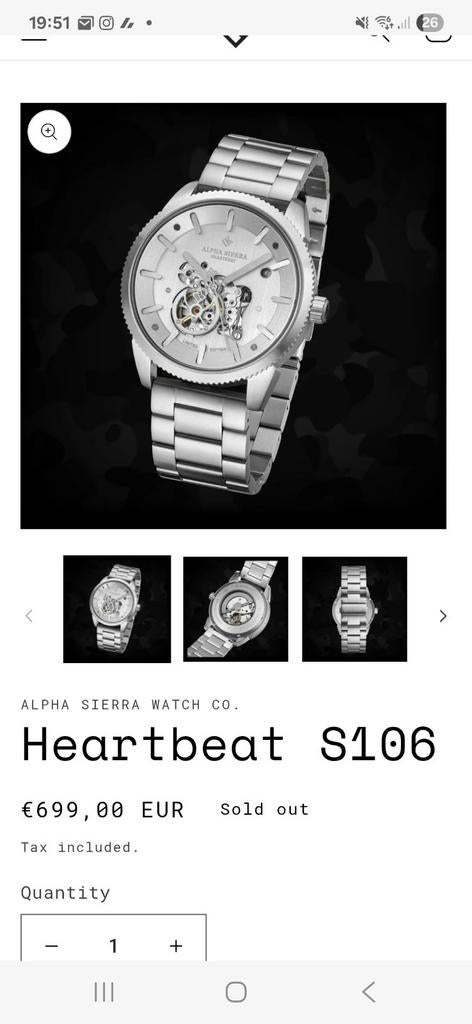 Alpha Sierra Heartbeat S106 Polshorloge nieuw in doos, Overige merken, Staal, Staal, Polshorloge