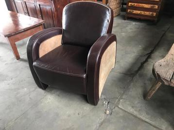 Lederen fauteuil in bruin en beige beschikbaar voor biedingen