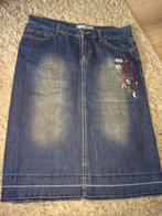 ZARA lange rechte jeans denim rok geborduurde bloemen mt 40, Maat 38/40 (M), Blauw, Zara, Nieuw