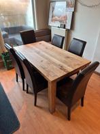 2 Houten Tafels + 8 Leren Stoelen, Ophalen, Gebruikt, 100 tot 150 cm, Eikenhout