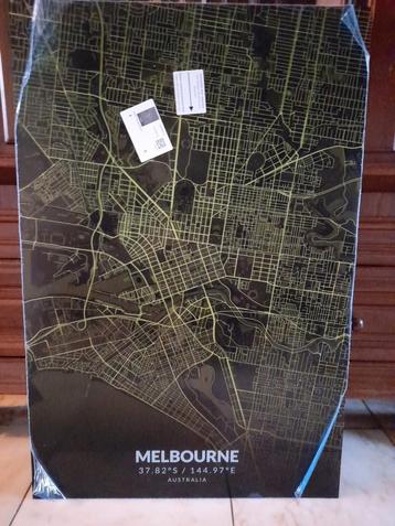 Poster op glas Melbourne zwart geel groen lime print, nieuw  beschikbaar voor biedingen