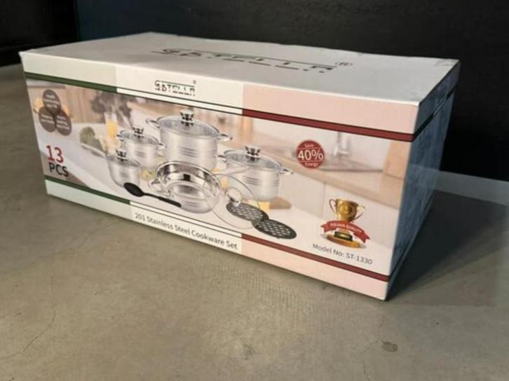 Pannenset 13-delig - Stella - NIEUW leverbaar!, Huis en Inrichting, Keuken | Potten en Pannen, Nieuw, Pannenset, Rvs, Ophalen