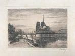 Ets Notre Dame Paris, gesigneerd, 11x7cm., origineel antiek., Ophalen of Verzenden