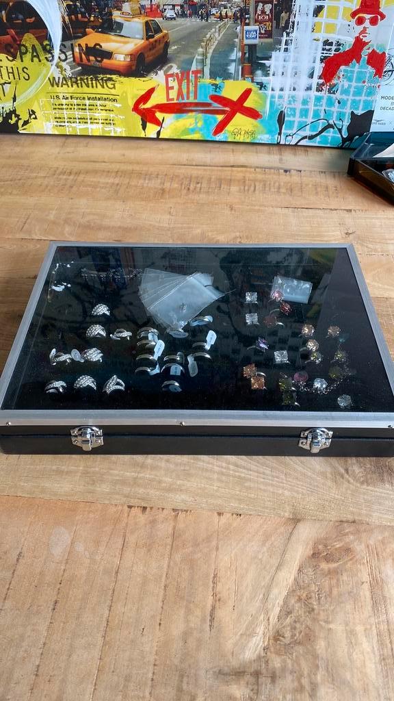 Tableau met ringen en divers, Sieraden, Tassen en Uiterlijk, Ringen, Nieuw, Dame, 20 of groter, Zilver, IJzer of Staal, Ophalen of Verzenden