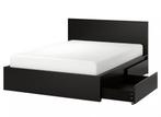 IKEA MALM Bedframe 140x200 cm - Zwartbruin met Lades, Ophalen, Gebruikt, Zwart, Tweepersoons
