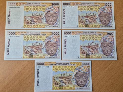 West African States 1000 Francs Issue '91-92 5 Verschillende, Postzegels en Munten, Munten en Bankbiljetten | Verzamelingen, Bankbiljetten