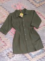 Vintage linen blouse overhemd khaki boho S M, Ophalen of Verzenden, Zo goed als nieuw, Vintage, Maat 36 (S)