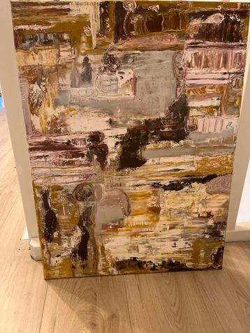 Abstract schilderij geel/wit/bruin –modern & warm kleurpalet beschikbaar voor biedingen