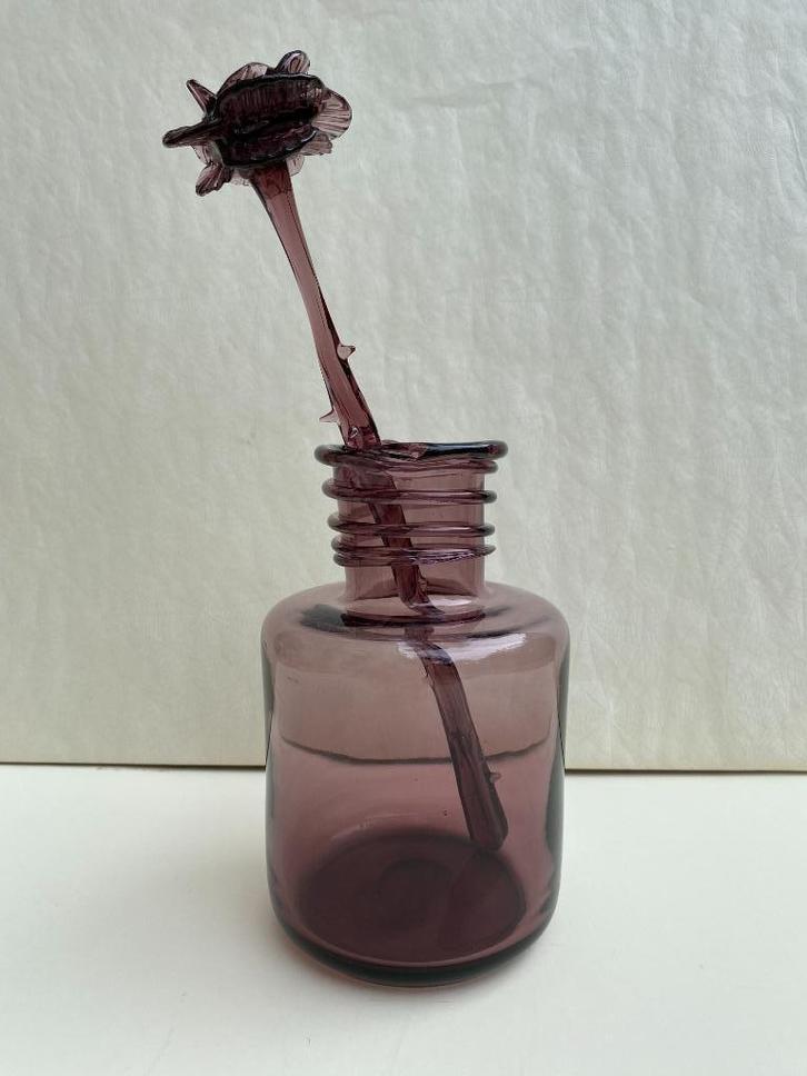 Vintage glas, vaas met roos, Kamonionka, Polen, 1976, Antiek en Kunst, Antiek | Glas en Kristal, Ophalen of Verzenden