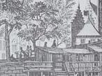 Oude Prent Schreierstoren Amsterdam Gravure, Antiek en Kunst, Ophalen of Verzenden