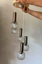 Vintage kroonluchter 5 lampen ,metaal,glas, Gebruikt, Vintage, Ophalen of Verzenden, 75 cm of meer