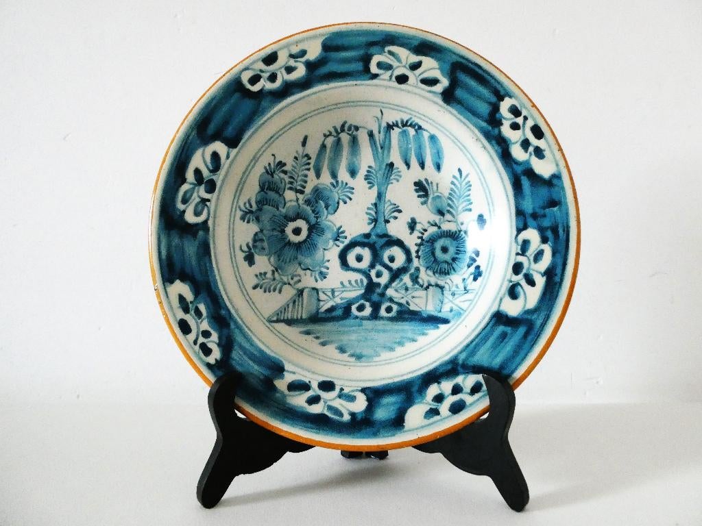 1 antiek blikken bord armeluis Delfstblauw gemerkt met Delft, Antiek en Kunst, Curiosa en Brocante, Ophalen of Verzenden
