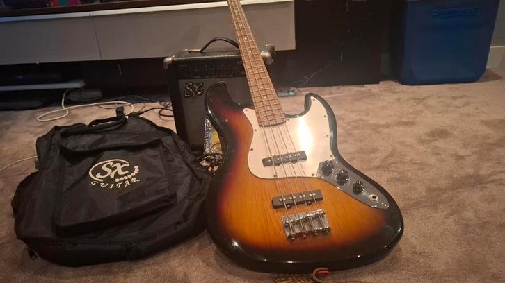 SX basgitaar starterset met assesoires, Muziek en Instrumenten, Snaarinstrumenten | Gitaren | Elektrisch, Zo goed als nieuw, Ophalen